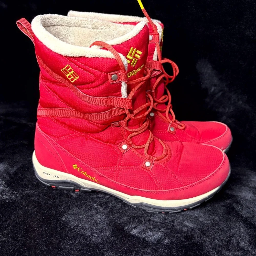 Columbia Minx Fire BL1646-655 Womens US 10 Winter Boots Ruby/Yellow Waterproof